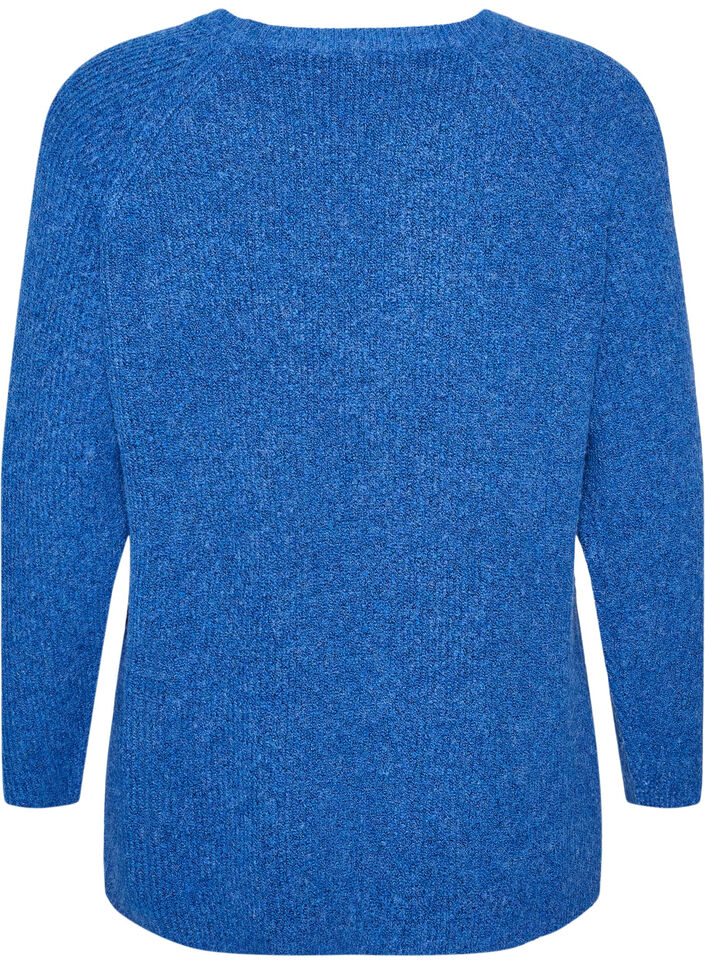 Gebreide trui met een diagonaal patroon en raglanmouwen, Blauw, Packshot image number 1