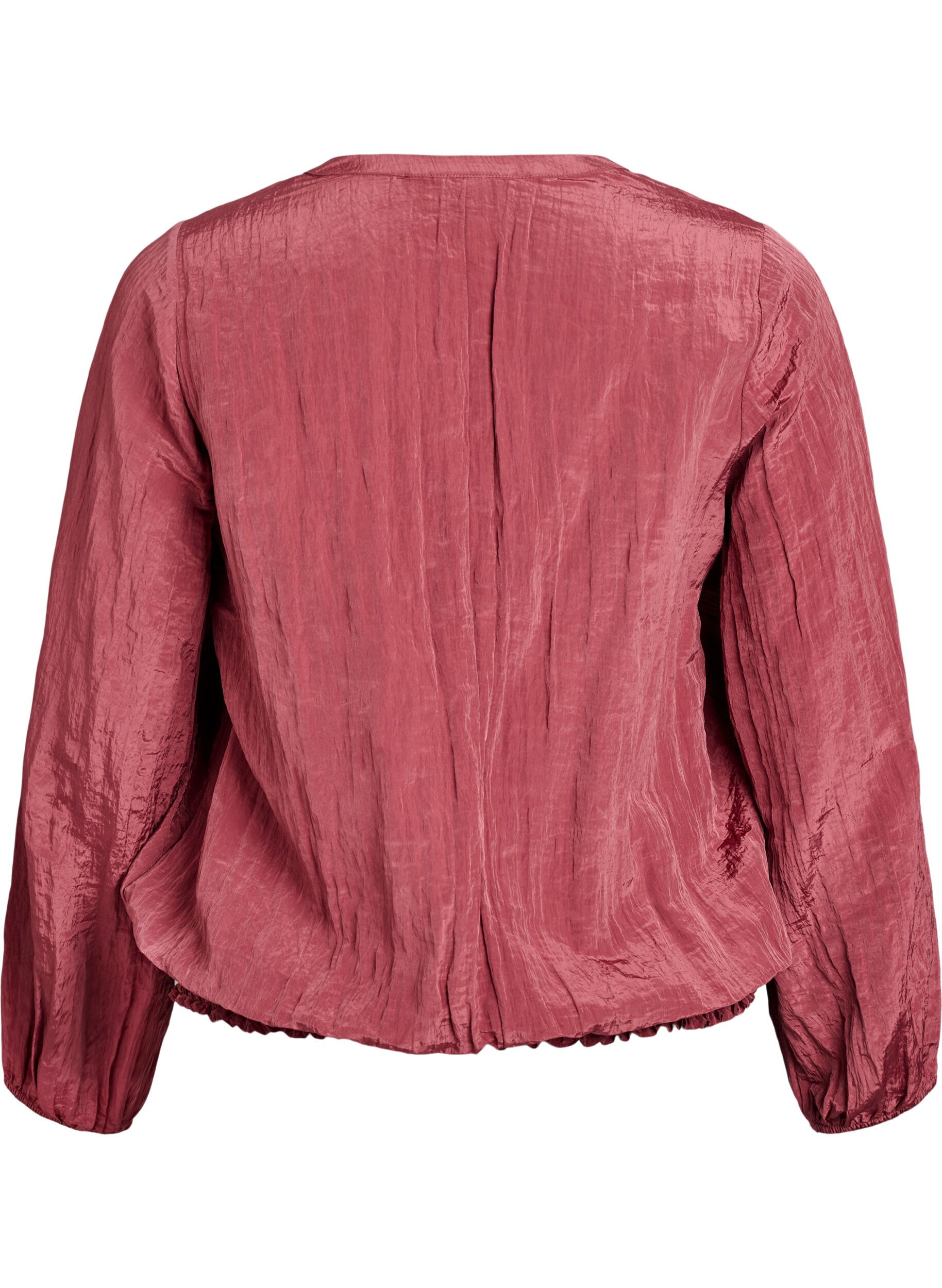 ZizziBlouse met V-hals en gekreukte textuur, Roze, Packshot image number 1