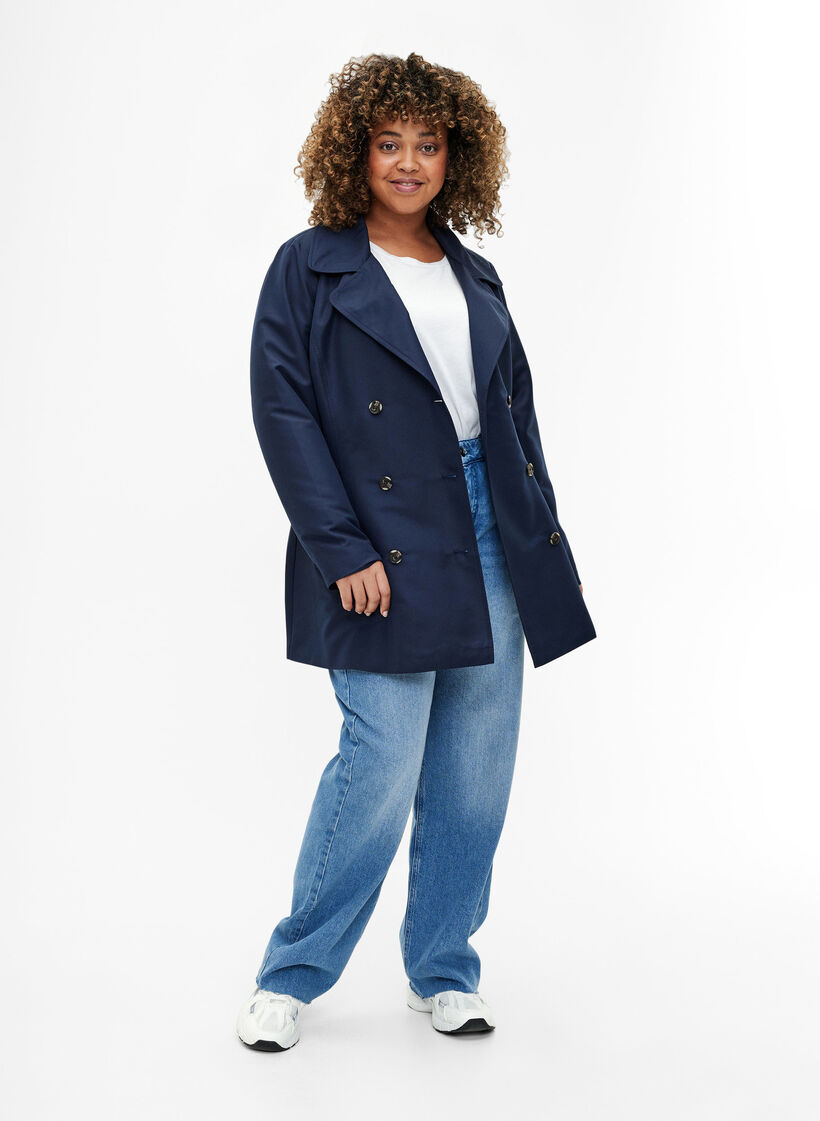 Korte trenchcoat met riem, Navy Blazer, Model