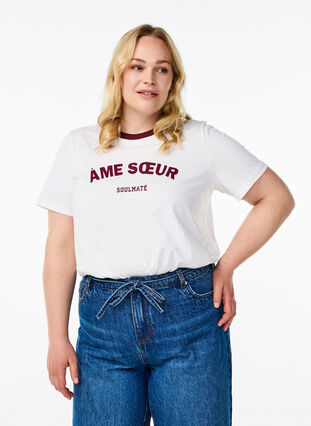 ZizziT-shirt met tekst en contrasterende rand, Bright W. Tawny Port, Model image number 0