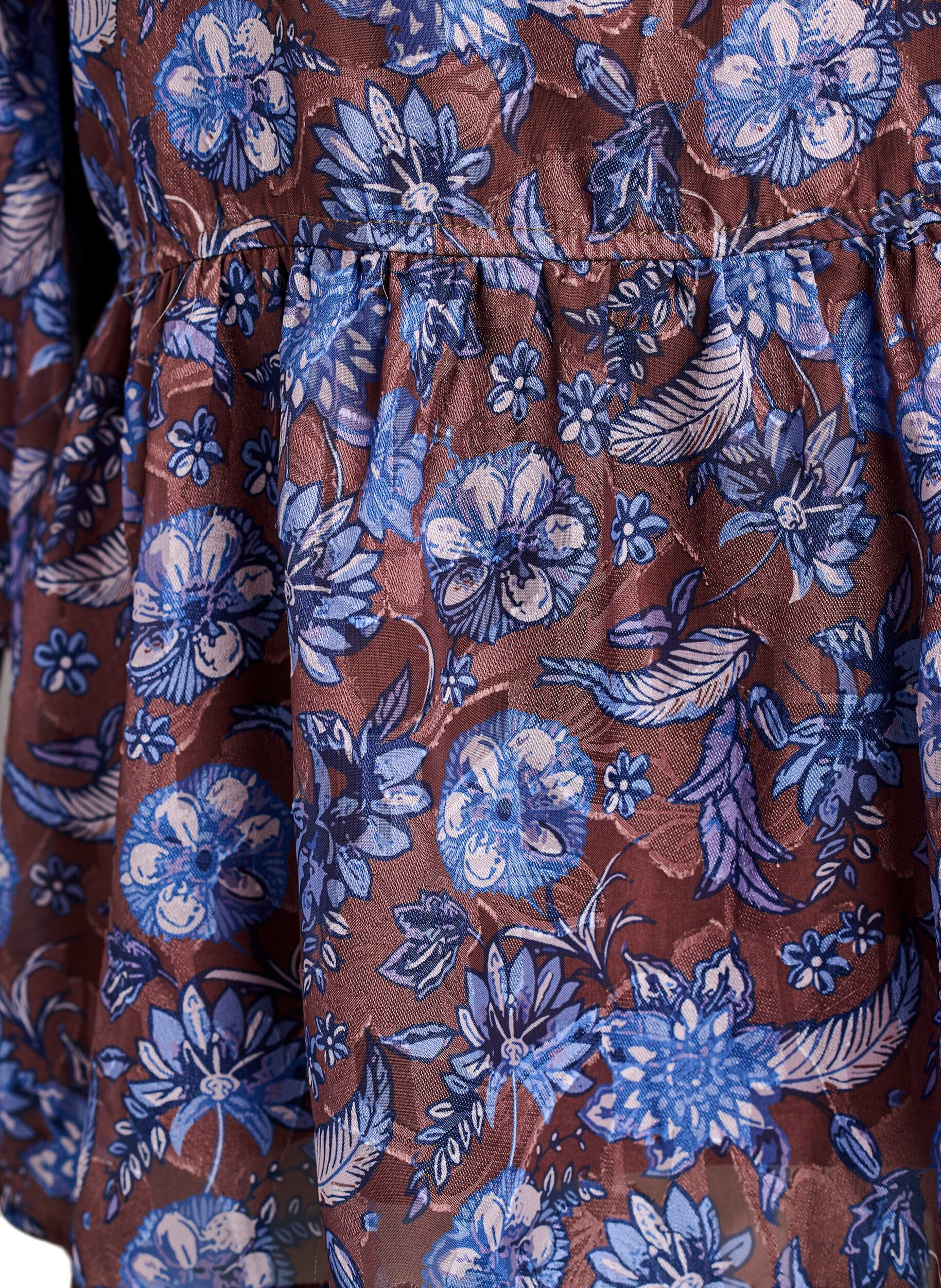 ZizziBlouse met bloemenprint en ruches aan de mouwen, Bruin, Packshot image number 3