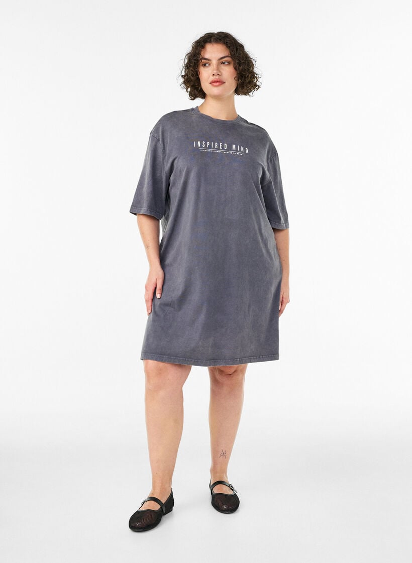 Losse T-shirt jurk met een gewassen look, Grijs, Model image number 1