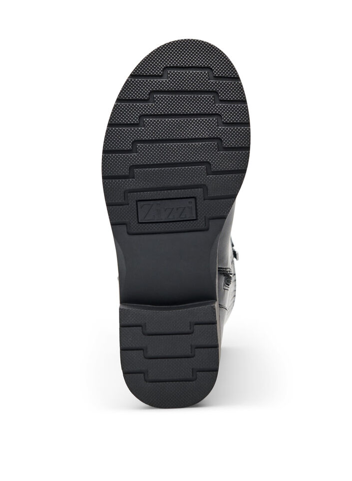 Wide fit - Hoge leren laars met decoratieve gespen, Black, Packshot