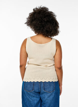 ZizziMouwloze gebreide top met geschulpte rand, Sandshell, Model image number 1