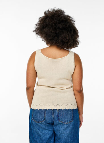 ZizziMouwloze gebreide top met geschulpte rand, Sandshell, Model image number 1