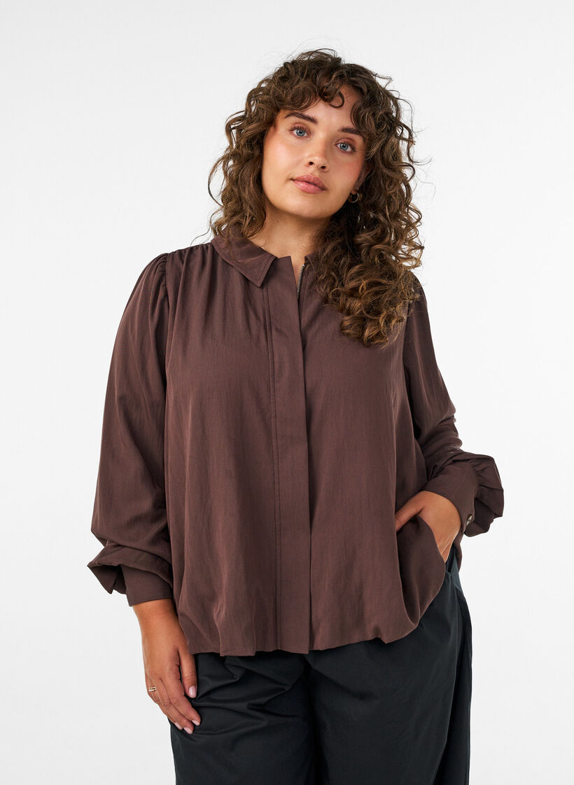 Shirt met ballonvorm en onzichtbare ritssluiting, Bruin, Model image number 0