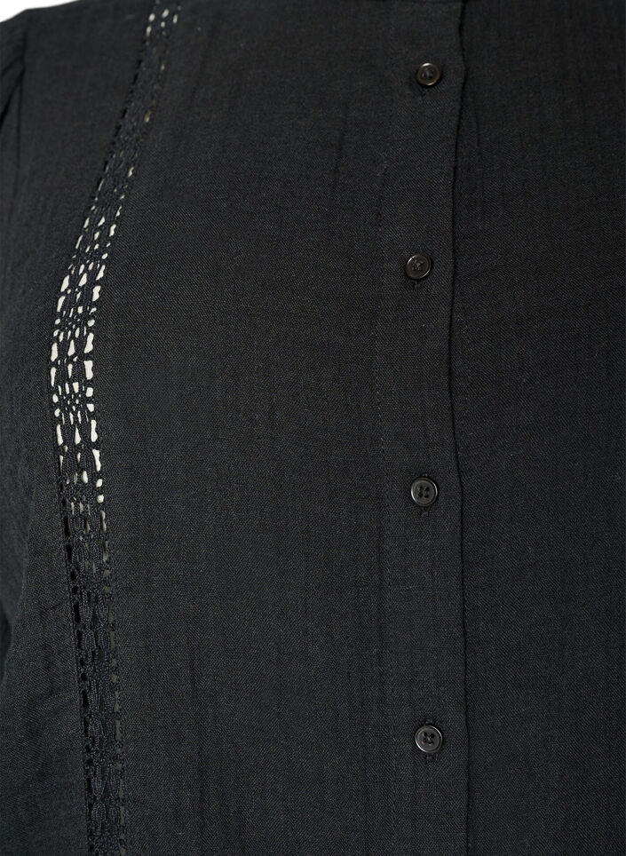 Katoenen mousseline blouse met korte mouwen en crochet details, Zwart, Packshot image number 2