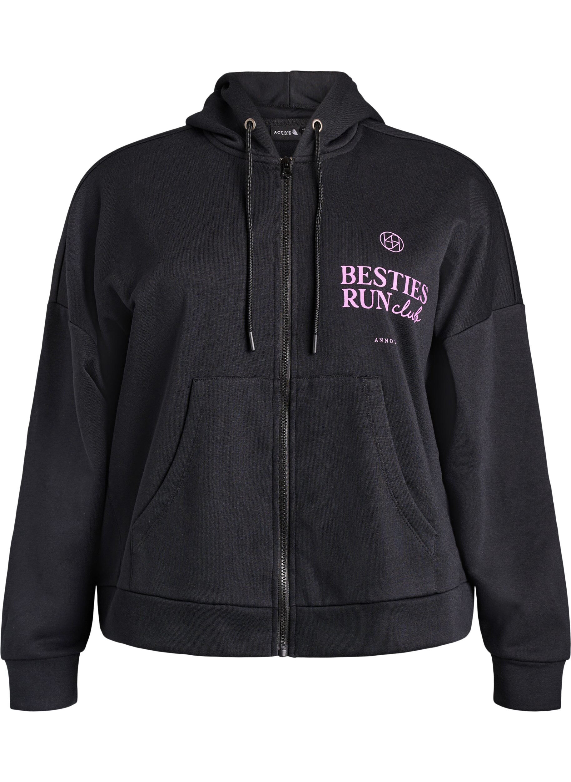 Hoodie met ritssluiting en borstprint