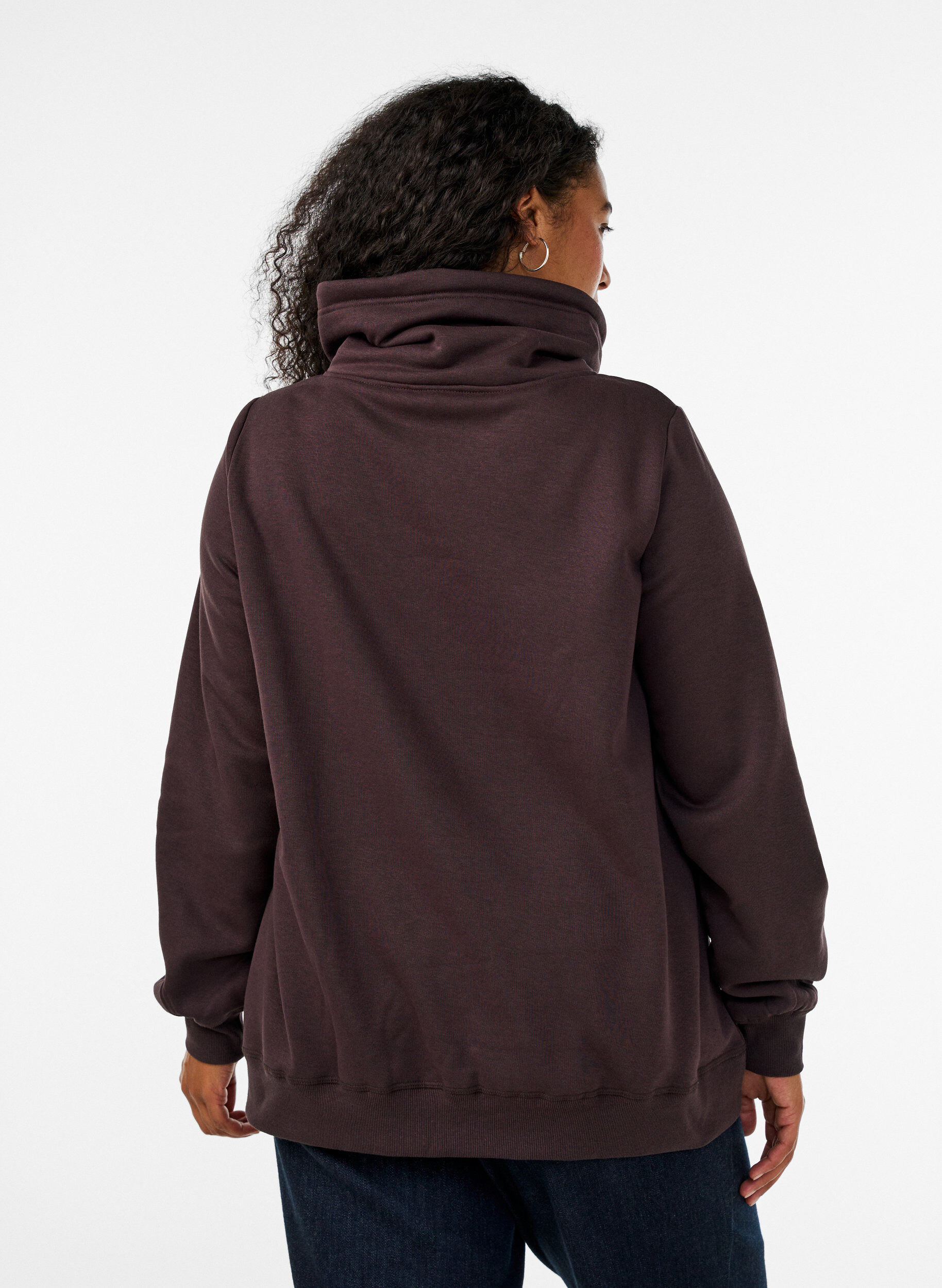 ZizziSweatshirt met hoge kraag en zakken, Bruin, Model image number 2