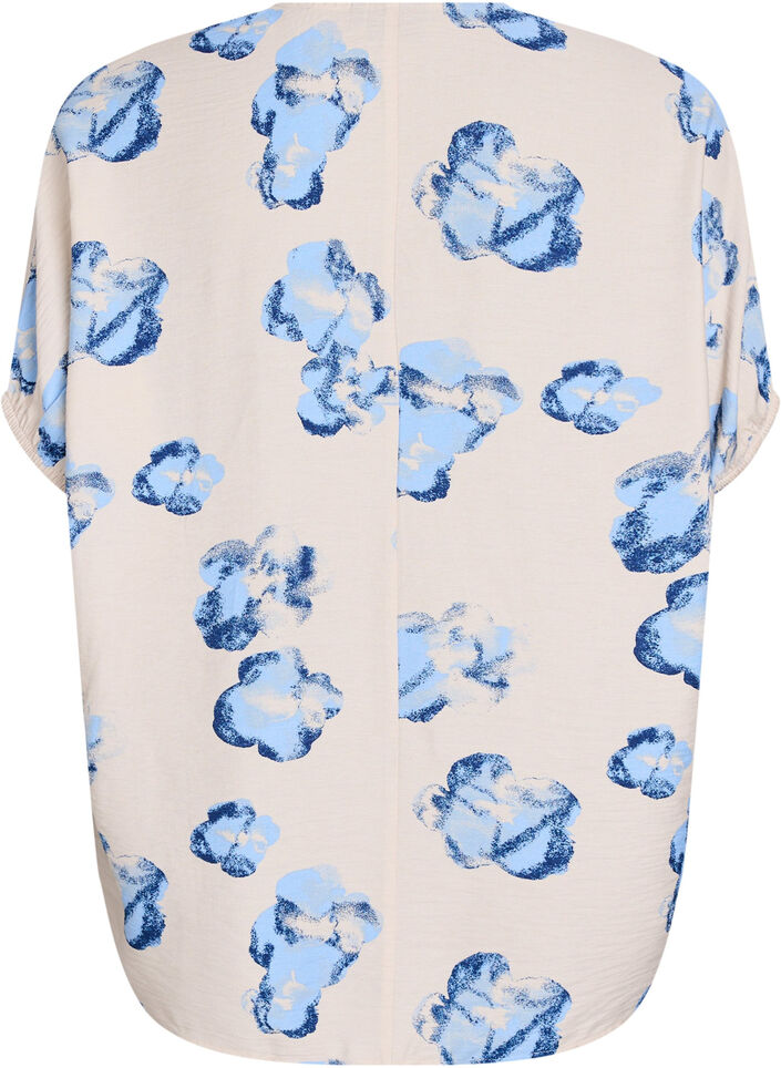 Lichte blouse met print en V-hals, Wit, Packshot image number 1