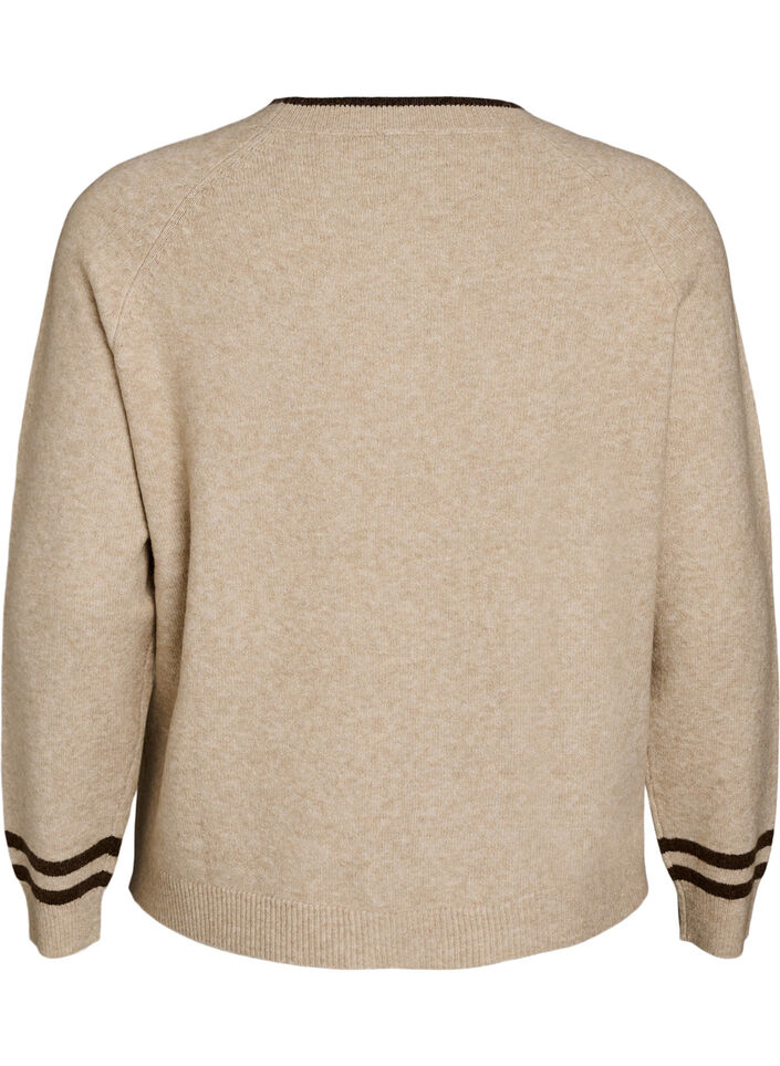 Trui met logo en contrasterende strepen, Beige, Packshot image number 1