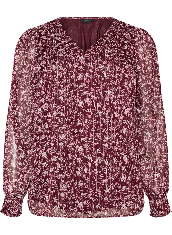 Blouse met bloemenprint en glitterdraad, Rood, Packshot image number 0