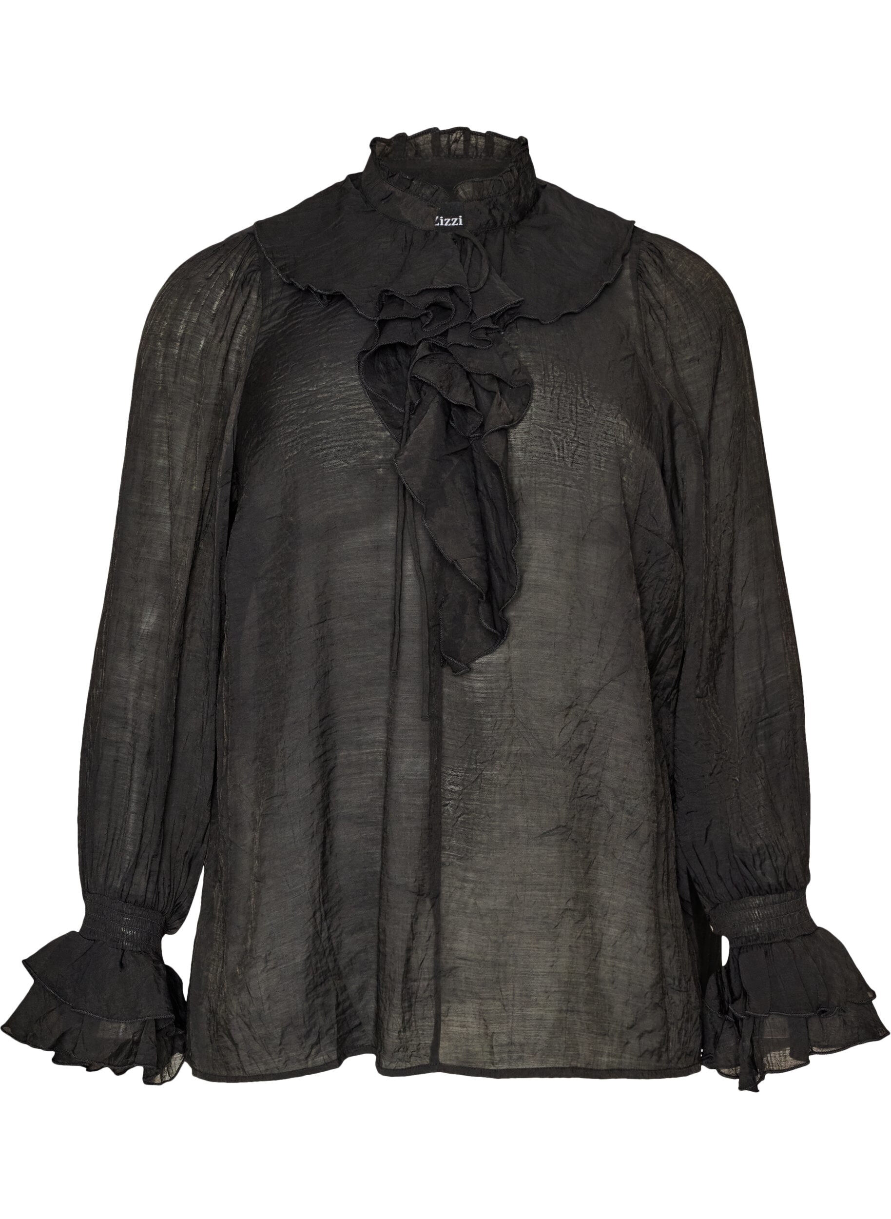 Viscose blouse met ruches en lange mouwen
