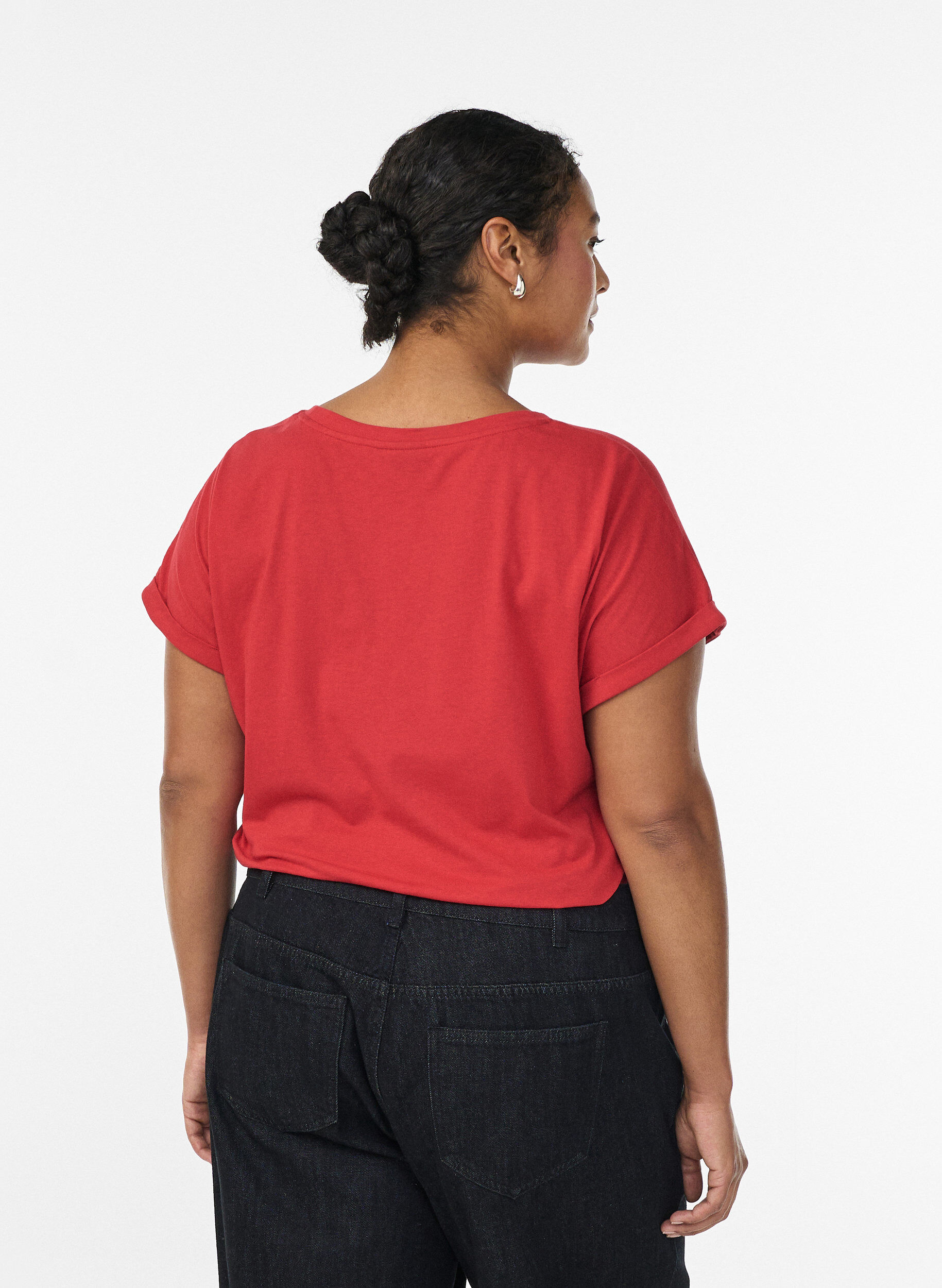 ZizziT-shirt met korte mouwen van katoenmix, Rood, Model image number 2