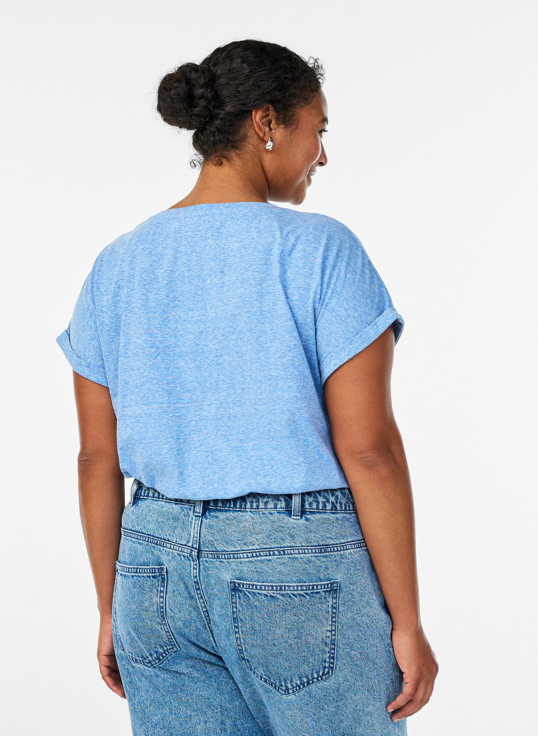 ZizziGem&ecirc;leerd T-shirt met korte mouwen, Blauw, Model image number 2