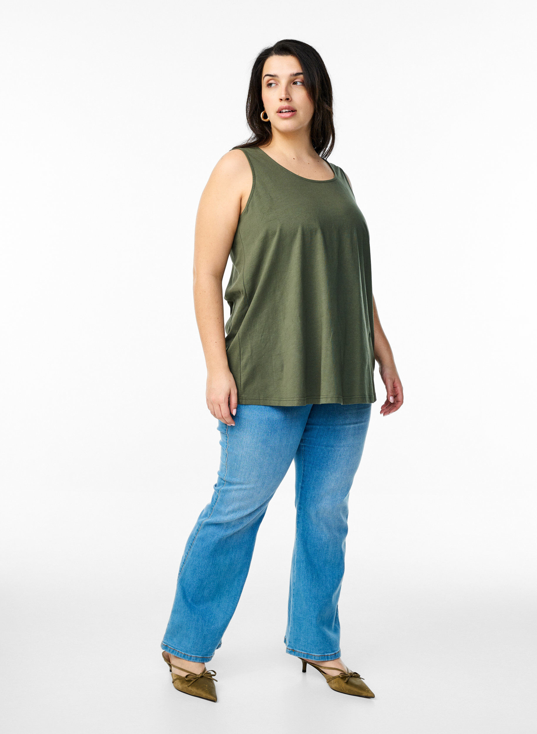 ZizziTop en coton avec forme en A, Vert, Model image number 1