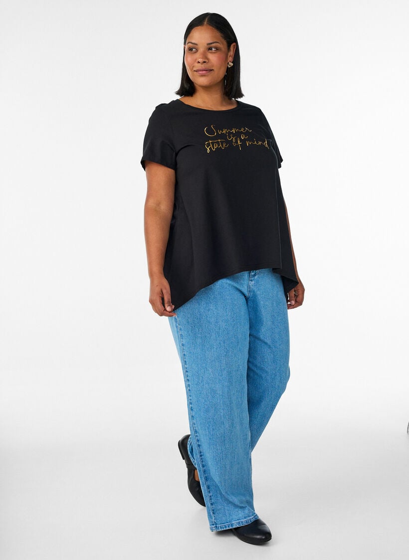 T-shirt met ronde hals en A-lijn vorm, Zwart, Model image number 1