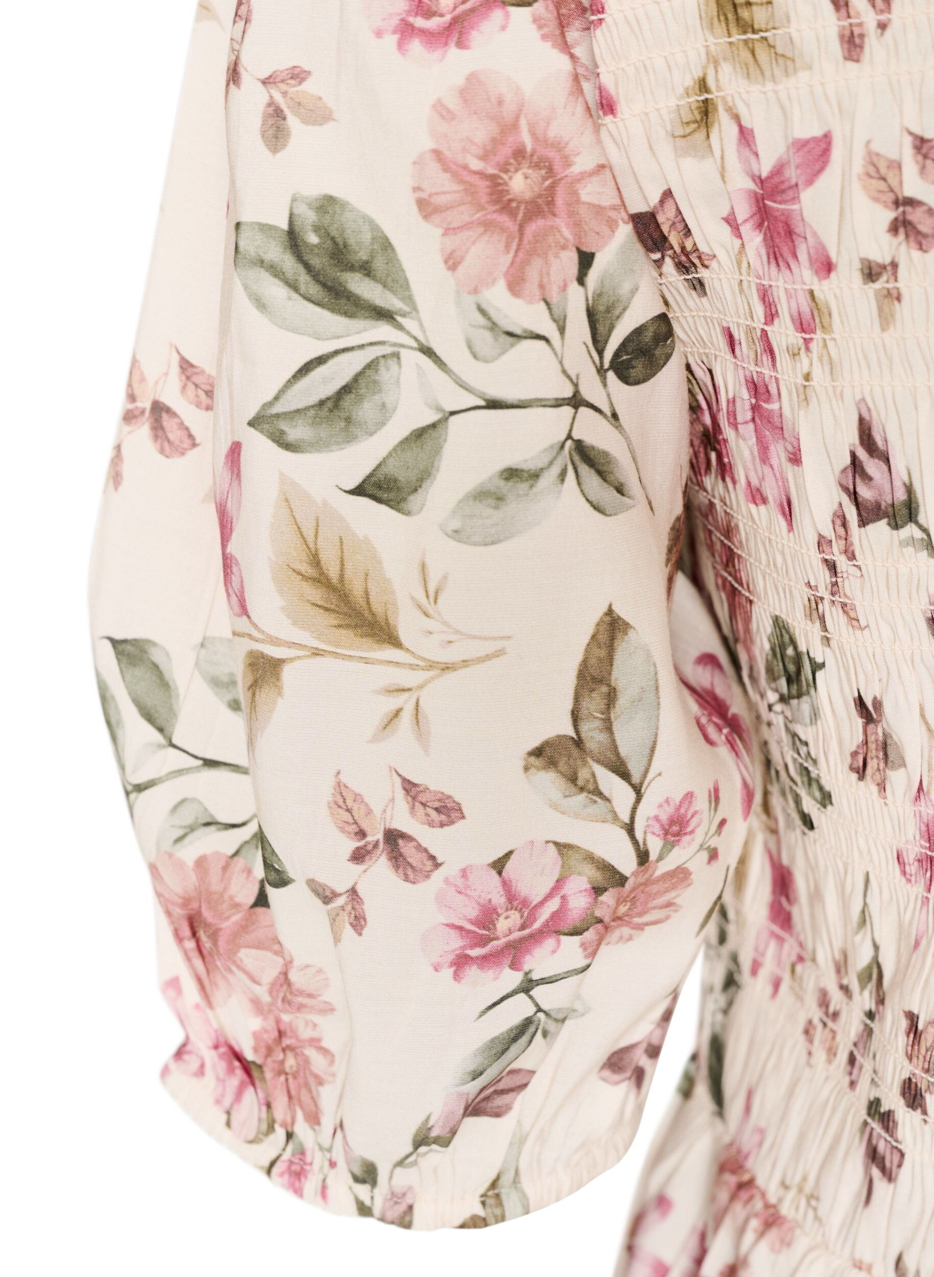 ZizziViscose blouse met smokwerk en peplum-effect, Vanille, Packshot image number 3