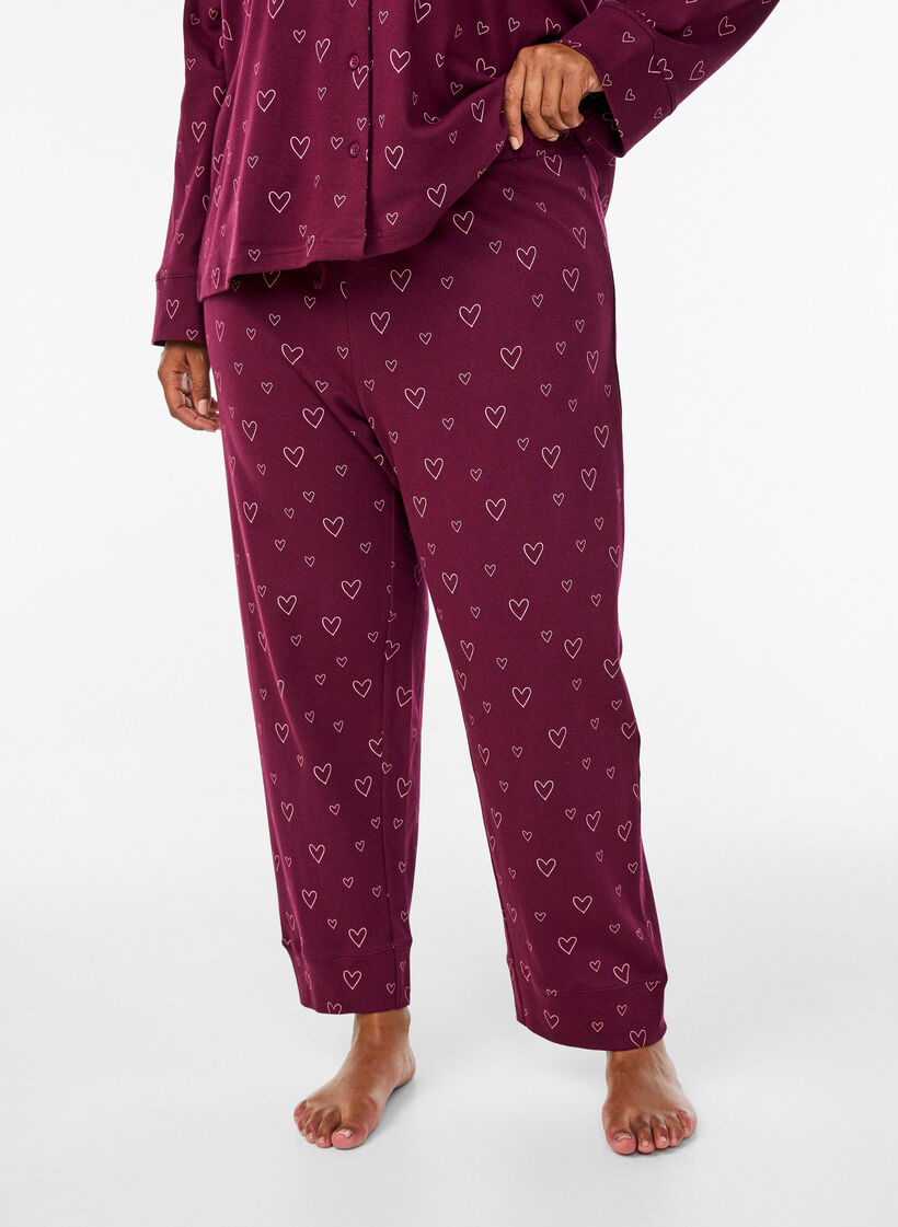 Katoenen pyjamabroek met hoge taille, Donker Bordeaux, Model