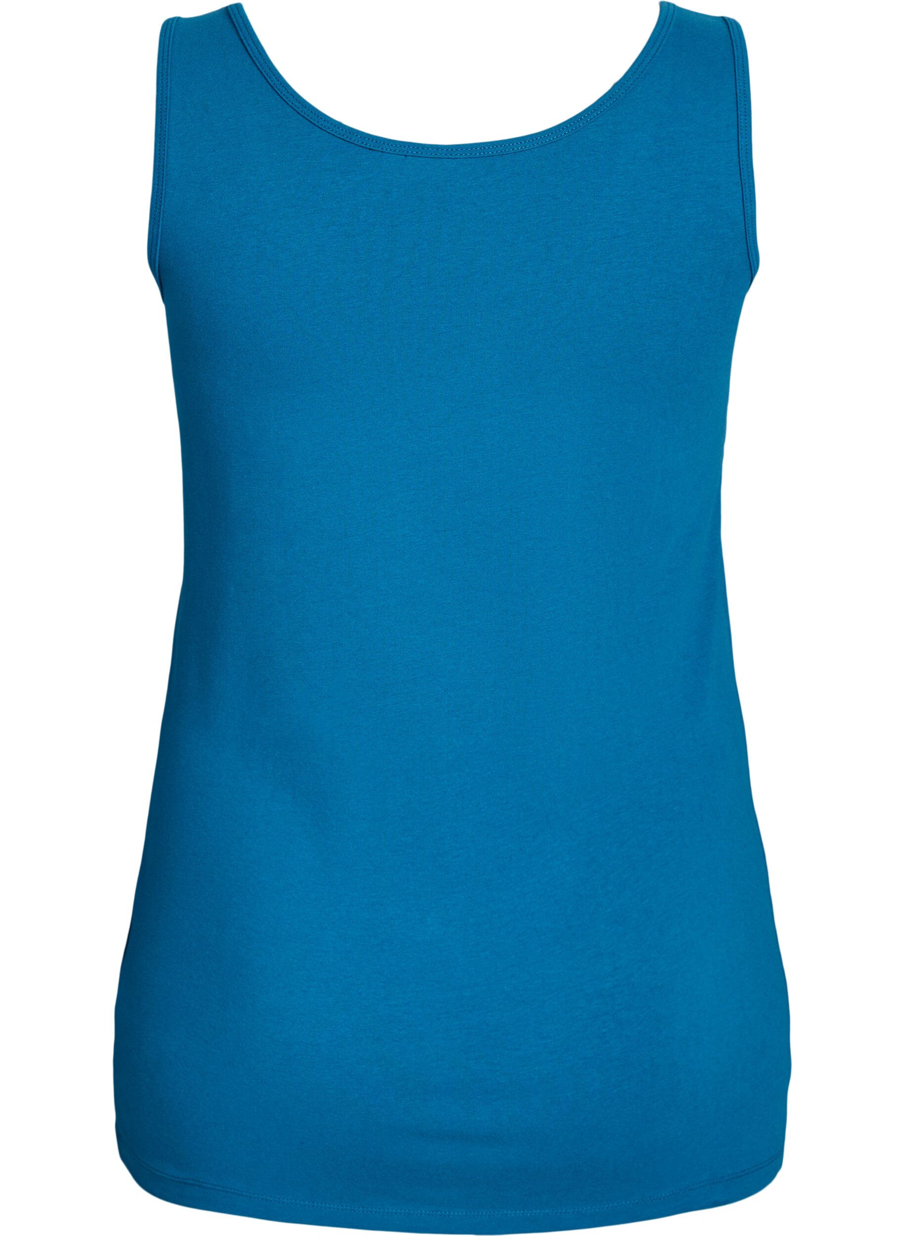 ZizziSolide kleur basis top in katoen, Blauw, Packshot image number 1