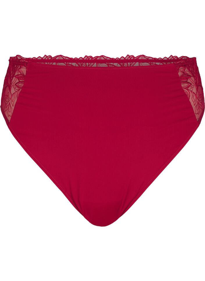 Microvezel string met kanten details, Rood, Packshot image number 0