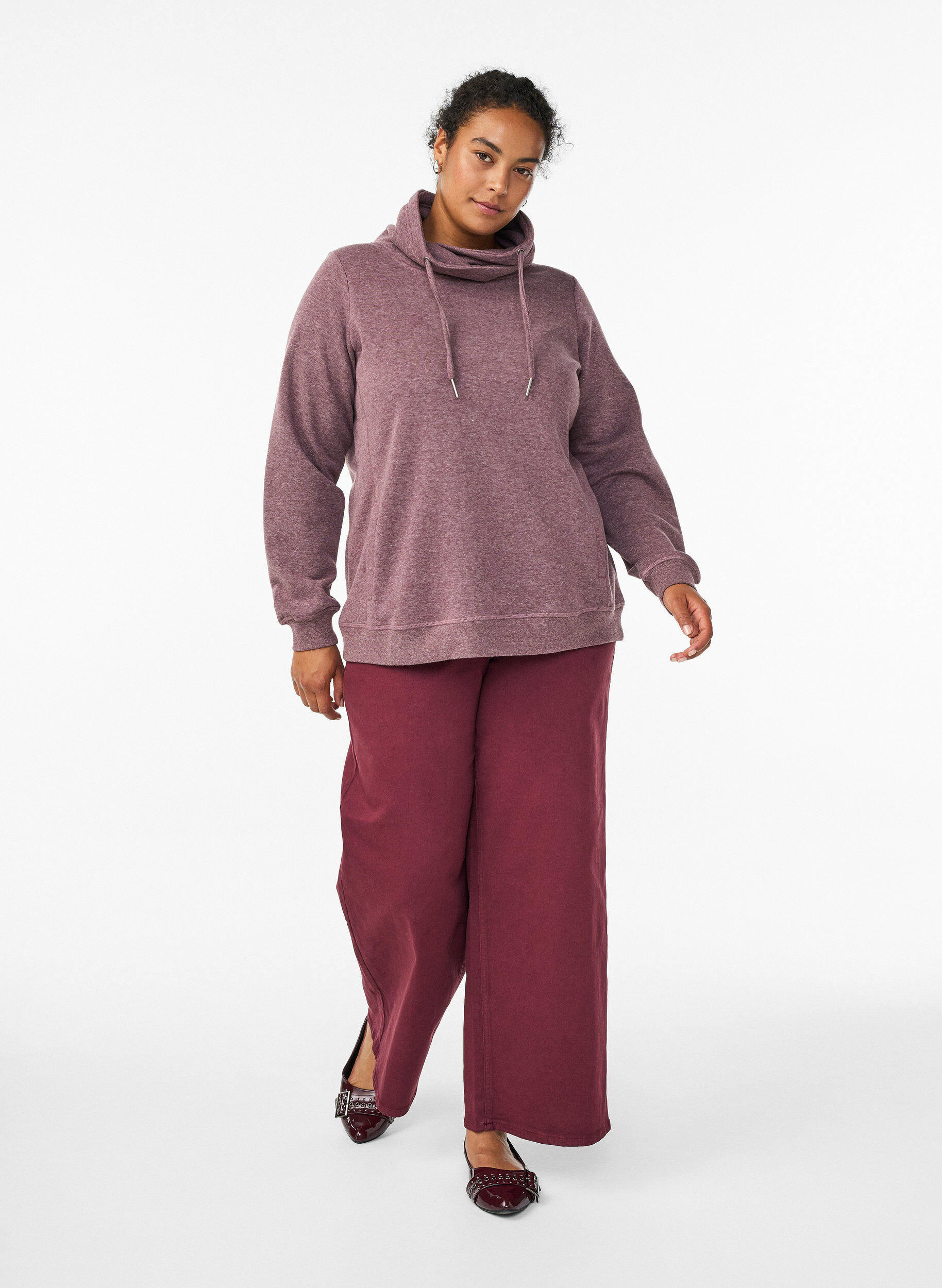 ZizziSweatshirt met hoge kraag en zakken, Rood, Model image number 1