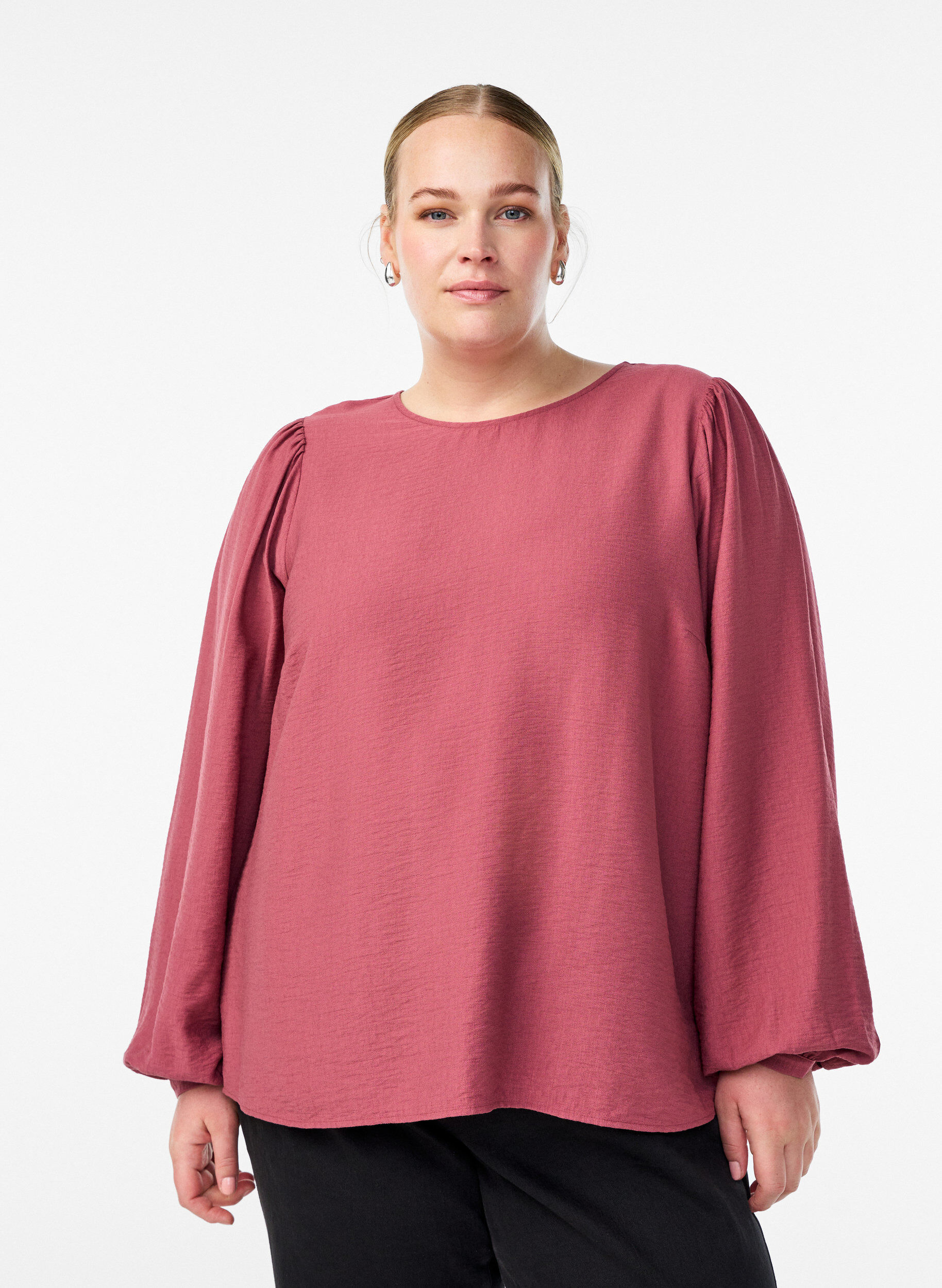 Viscose blouse met lange mouwen, Roze, Model