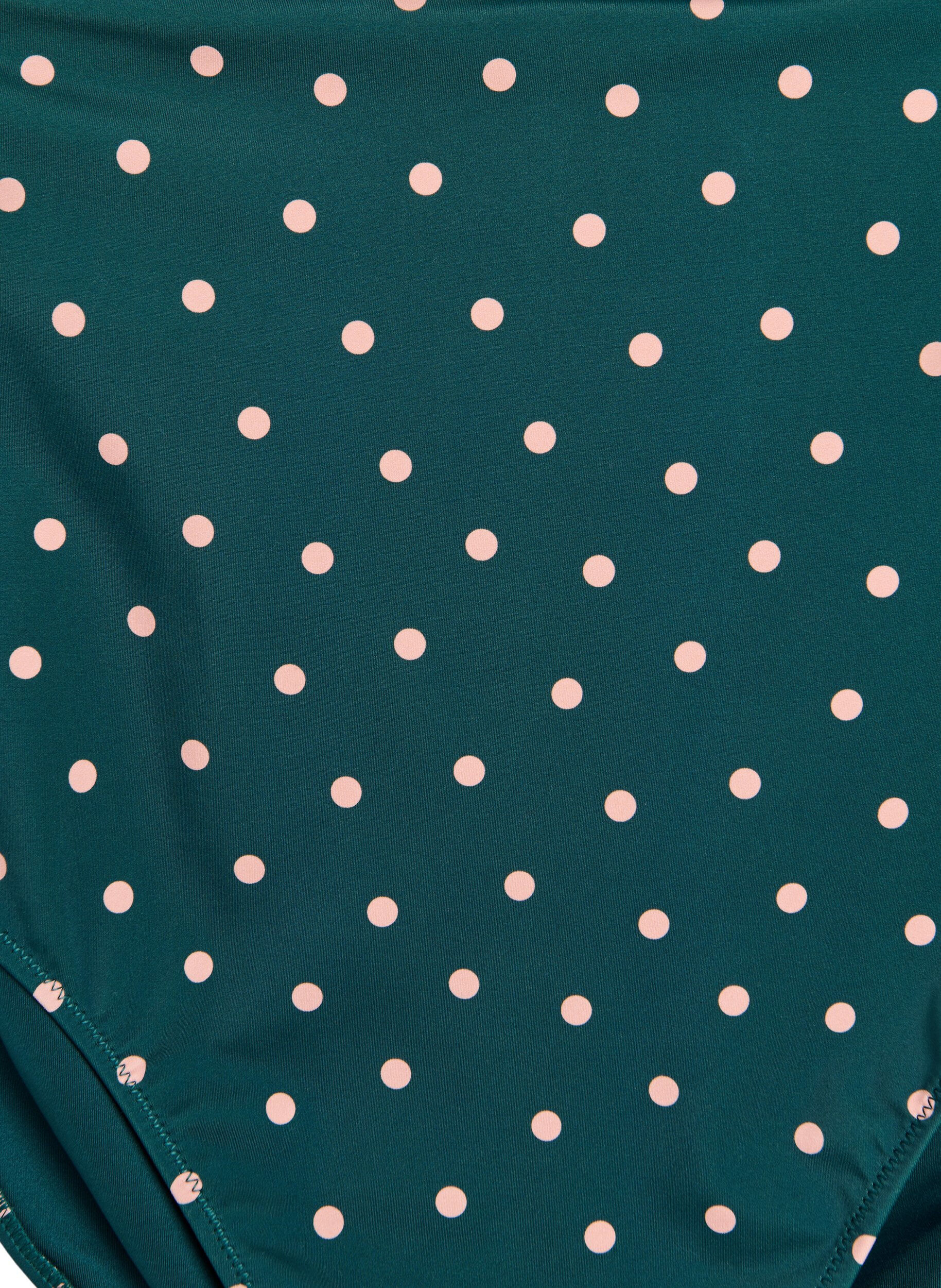 ZizziHoge taille bikinibroekje met stippen, Groen, Packshot image number 2