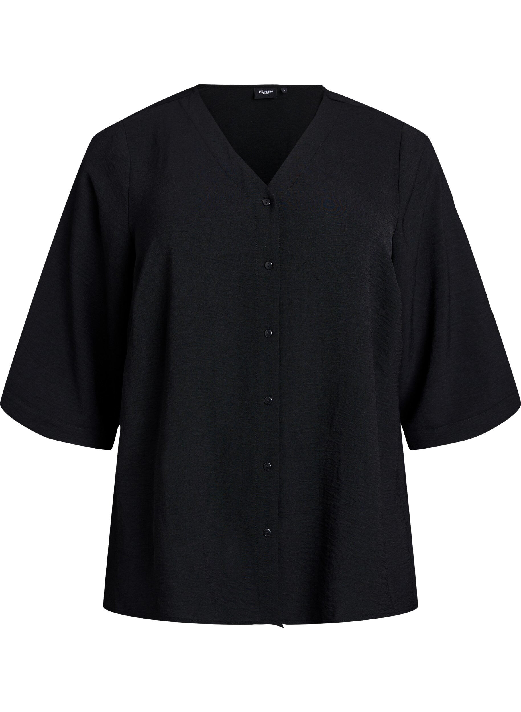 Shirtblouse met V-hals en 3/4 mouwen
