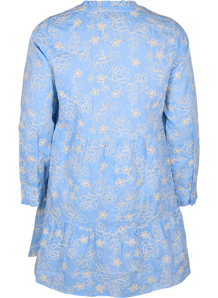 Jurk met geborduurde bloemen en lange mouwen, Della Robbia Blue, Packshot