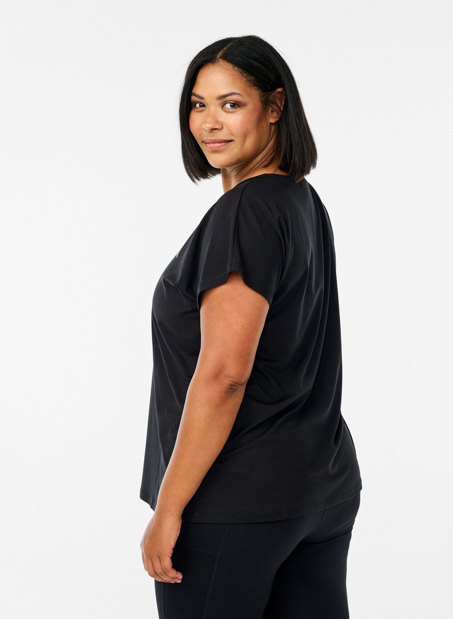 ZizziLosvallend trainings-T-shirt met V-hals, Zwart, Model image number 2