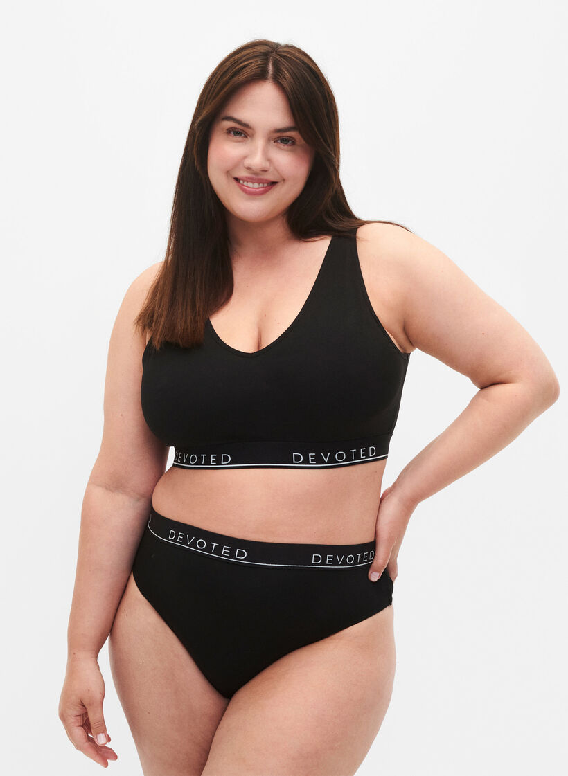 Katoenen G-string met normale taille, Zwart, Model image number 0