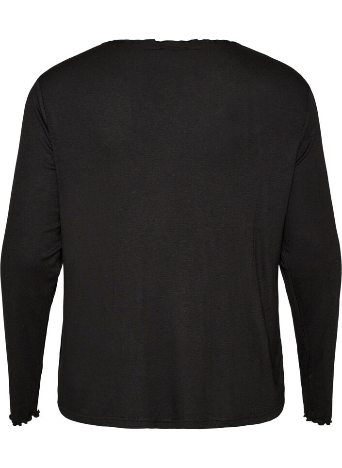 Haut de pyjama en viscose &agrave; manches longues, Noir, Packshot image number 1