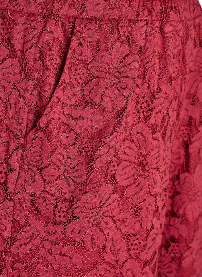 Kanten broek met hoge taille en zakken, Donker Bordeaux, Packshot image number 2