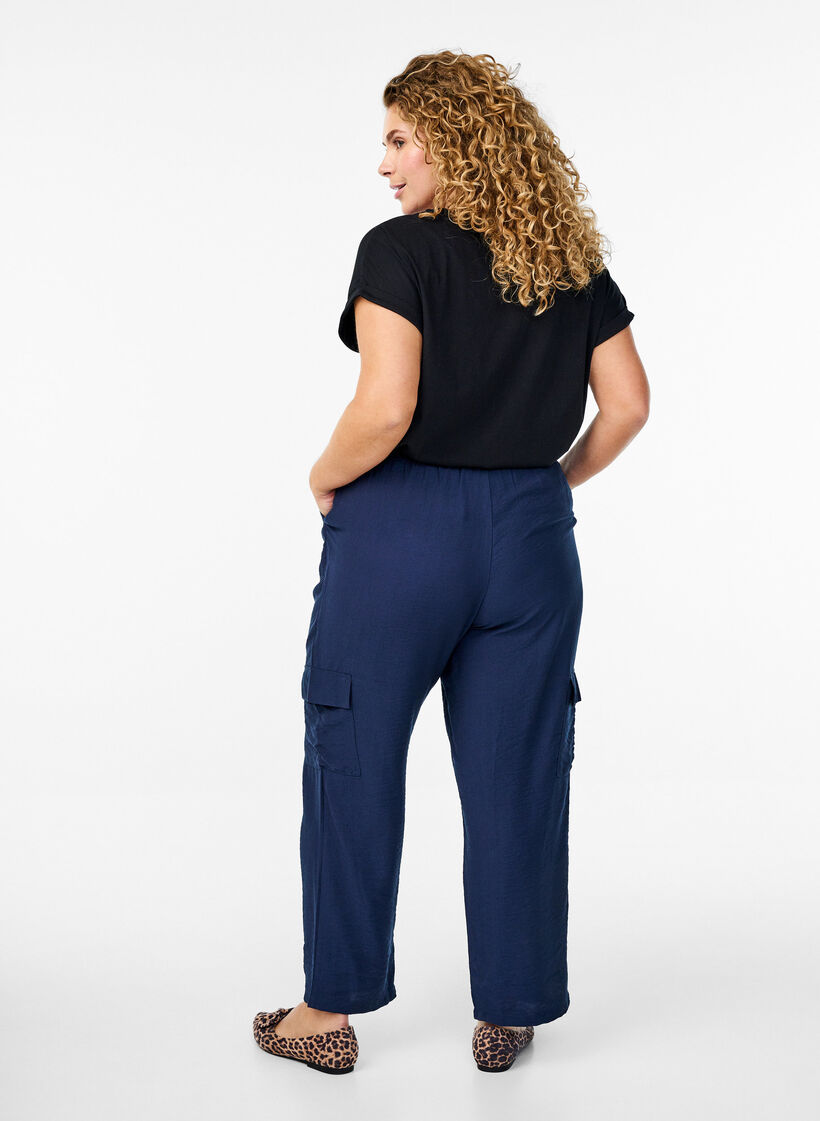 Cargo broek met hoge taille, Blauw, Model image number 1