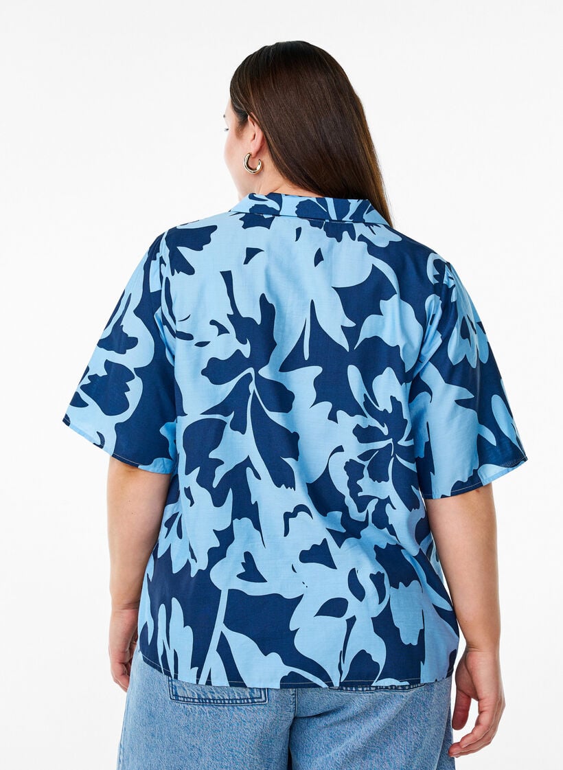 Shirt blouse met print en V-hals, Blauw, Model image number 2