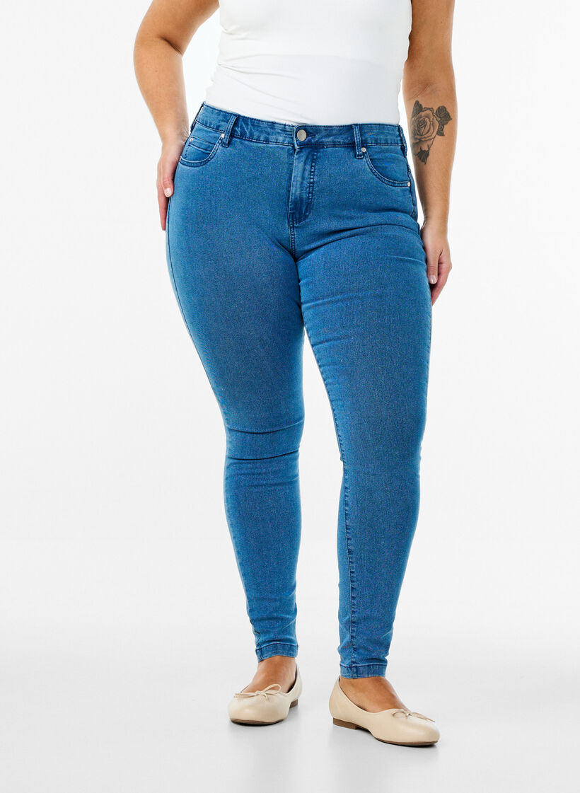 super slim fit Amy jeans met hoge taille, Blauw, Model image number 2