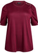 Blouse met knoopdetail en korte pofmouwen, Donker Bordeaux, Packshot image number 0