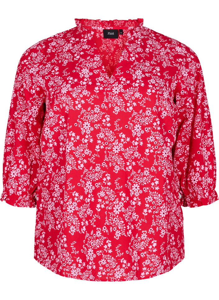 Katoenen blouse met bloemenprint, Rood, Packshot image number 0