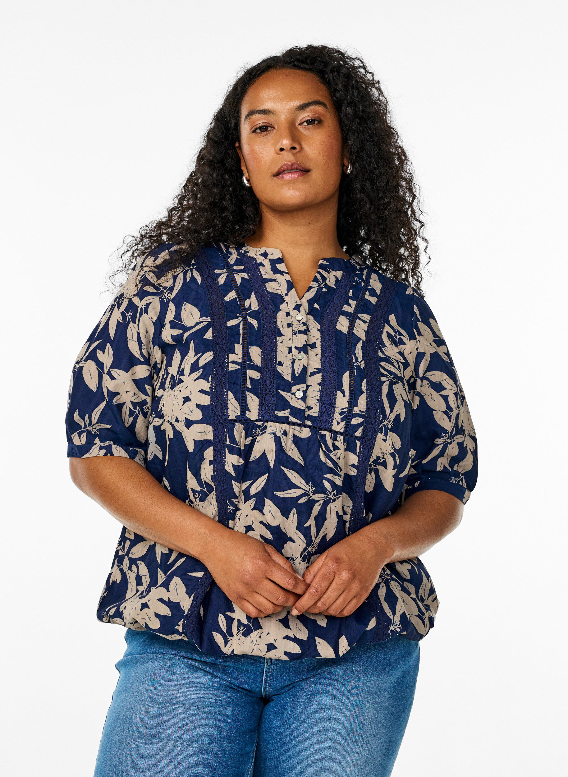 ZizziBlouse met print en 1/2 mouwen, Blauw, Model image number 0