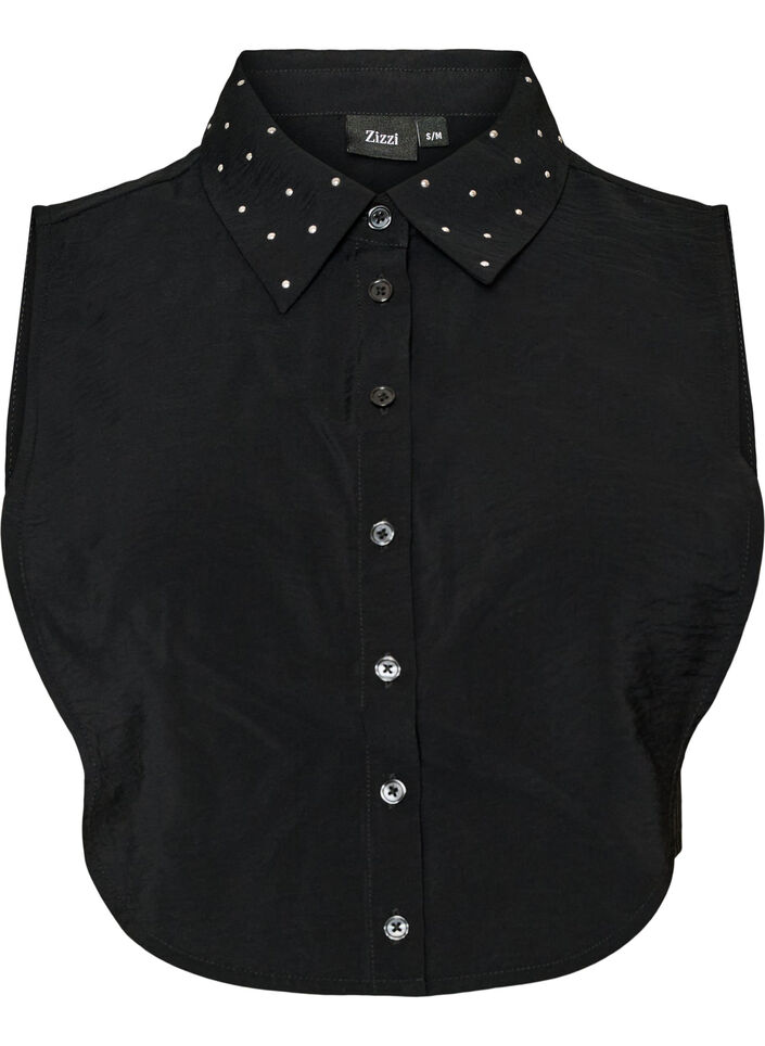 Empi&egrave;cement de col avec des strass et des boutons, Noir, Packshot image number 0