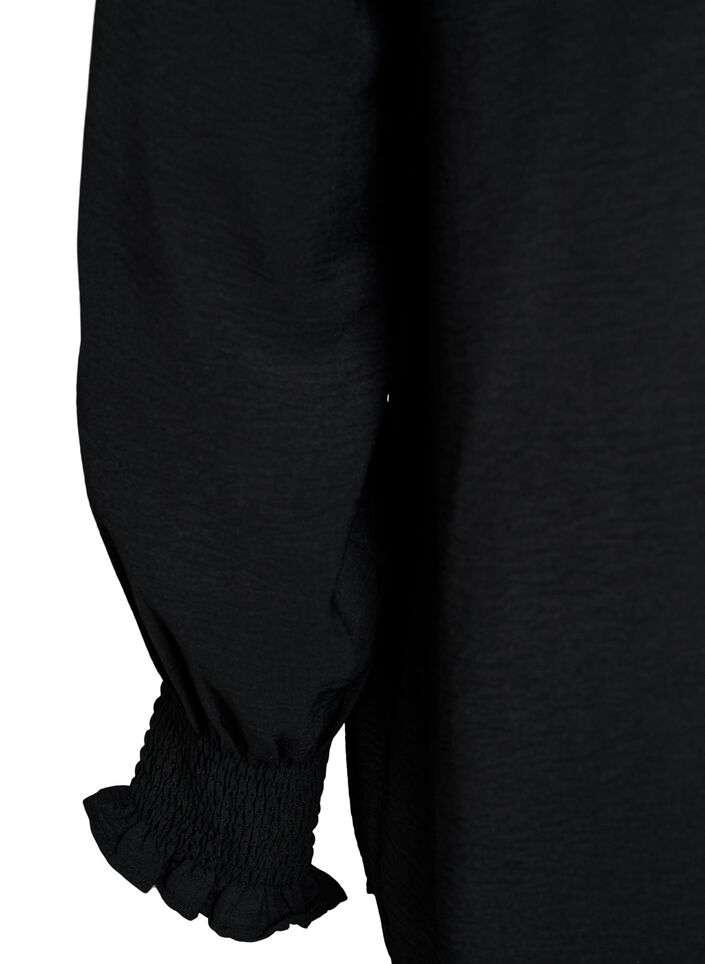 Blouse met smockmanchetten en V-hals, Zwart, Packshot image number 3