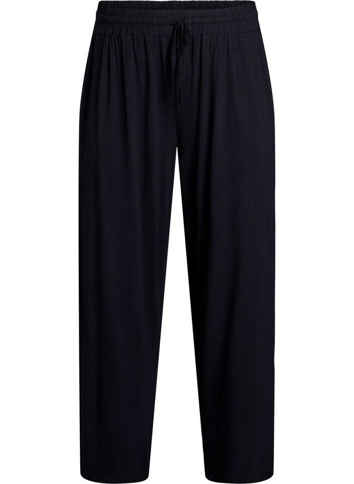 Losse nachtbroek in viscose jersey met zakken, Zwart, Packshot image number 0