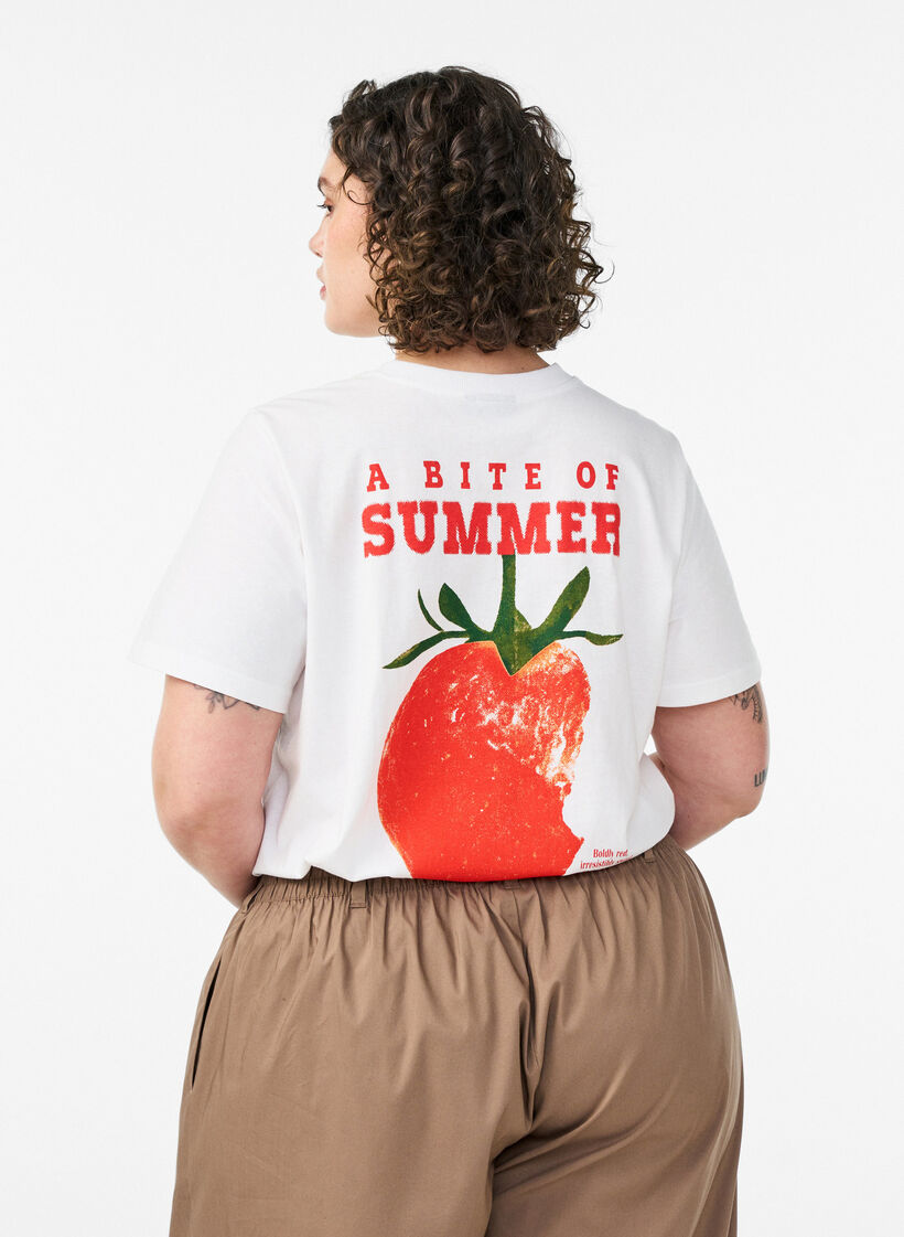 Katoenen T-shirt met print, Wit, Model image number 0
