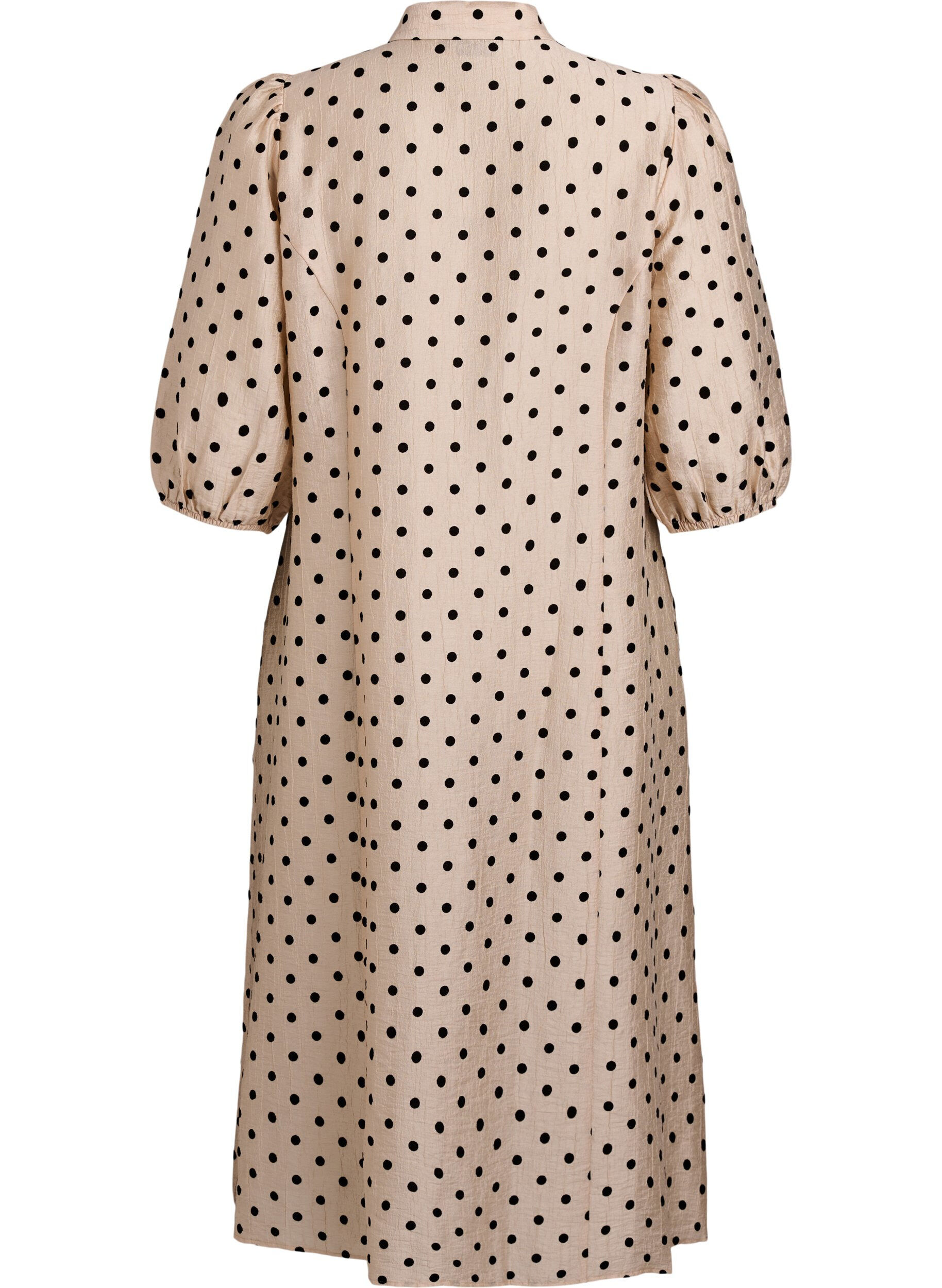 ZizziMidi overhemdjurk met polka dots en 3/4 mouwen, Beige, Packshot image number 1