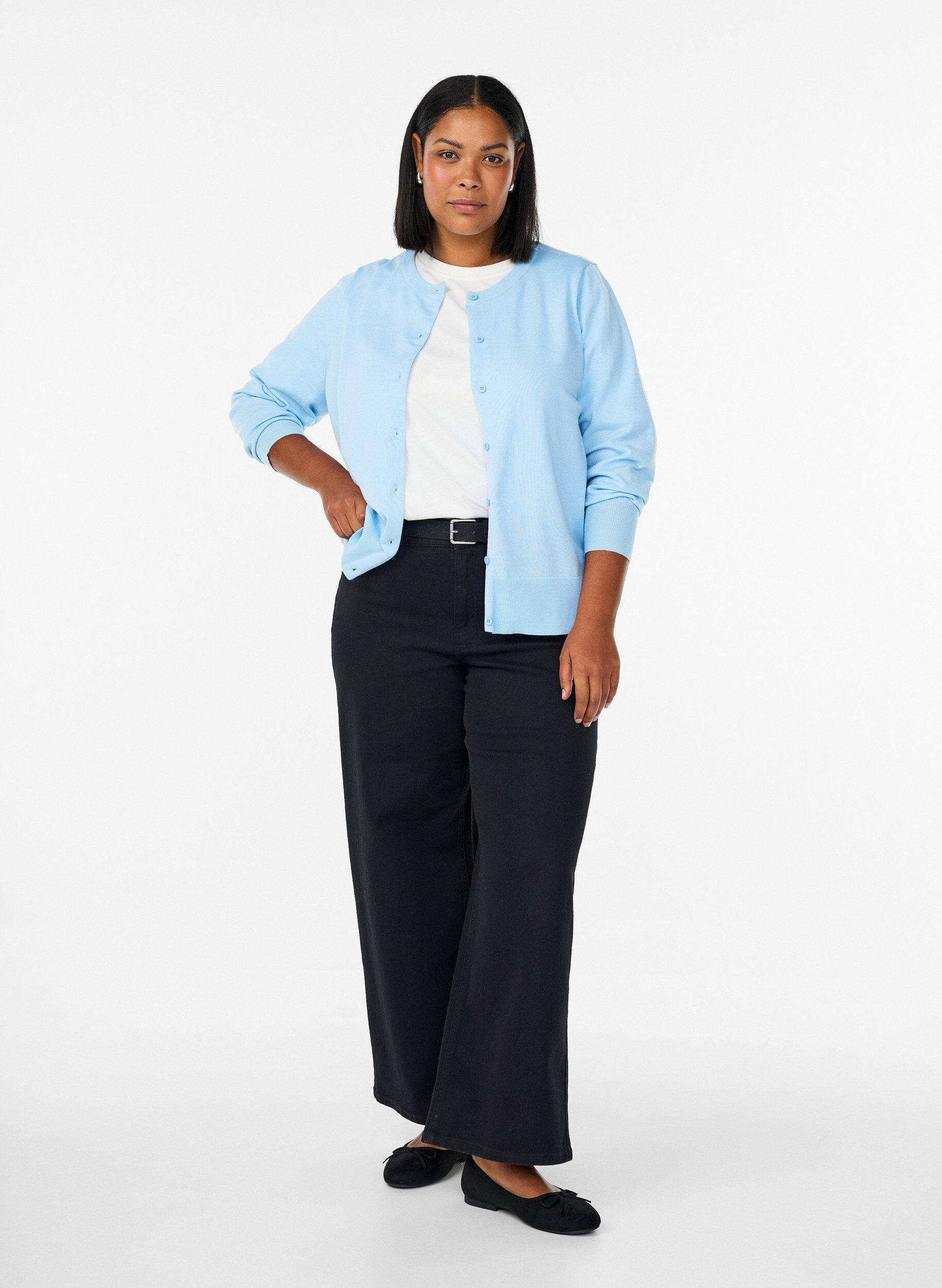 ZizziFLASH &ndash; Fijngebreide vest met ronde hals, Blauw, Model image number 1