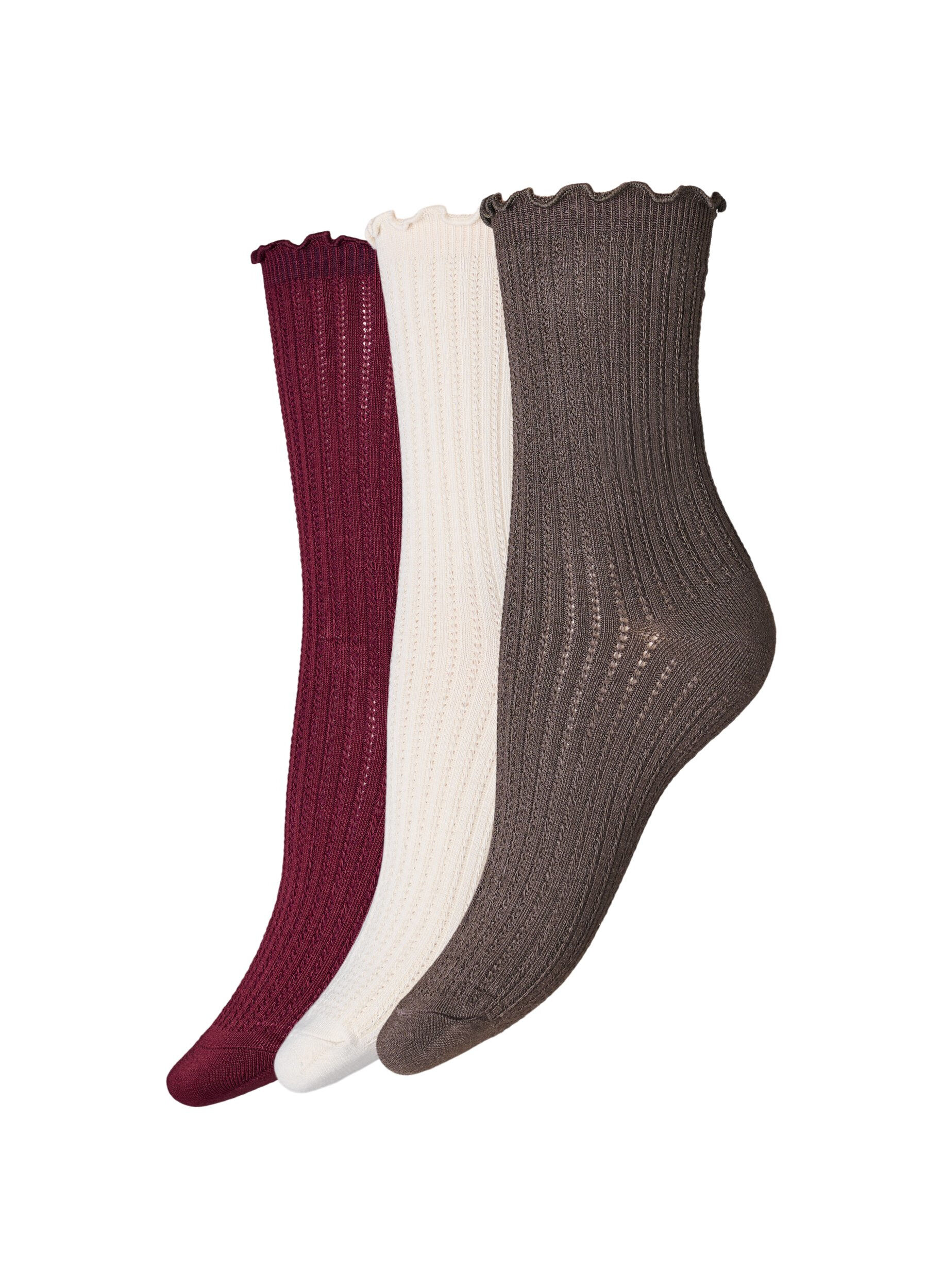 Lot de 3 chaussettes c&ocirc;tel&eacute;es avec un bord ondul&eacute;