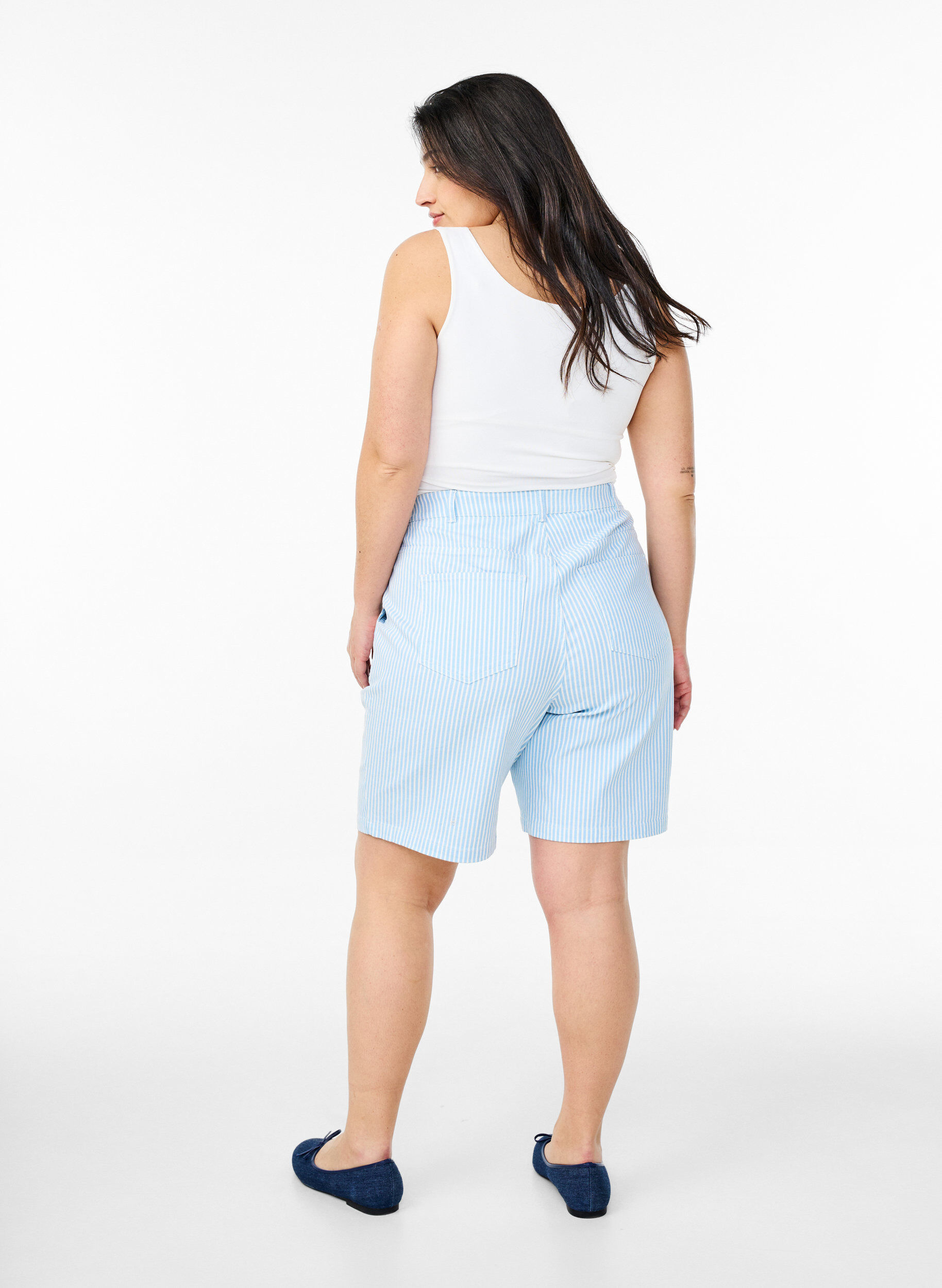 ZizziGestreepte bermudashorts met hoge taille, Blauw, Model image number 2