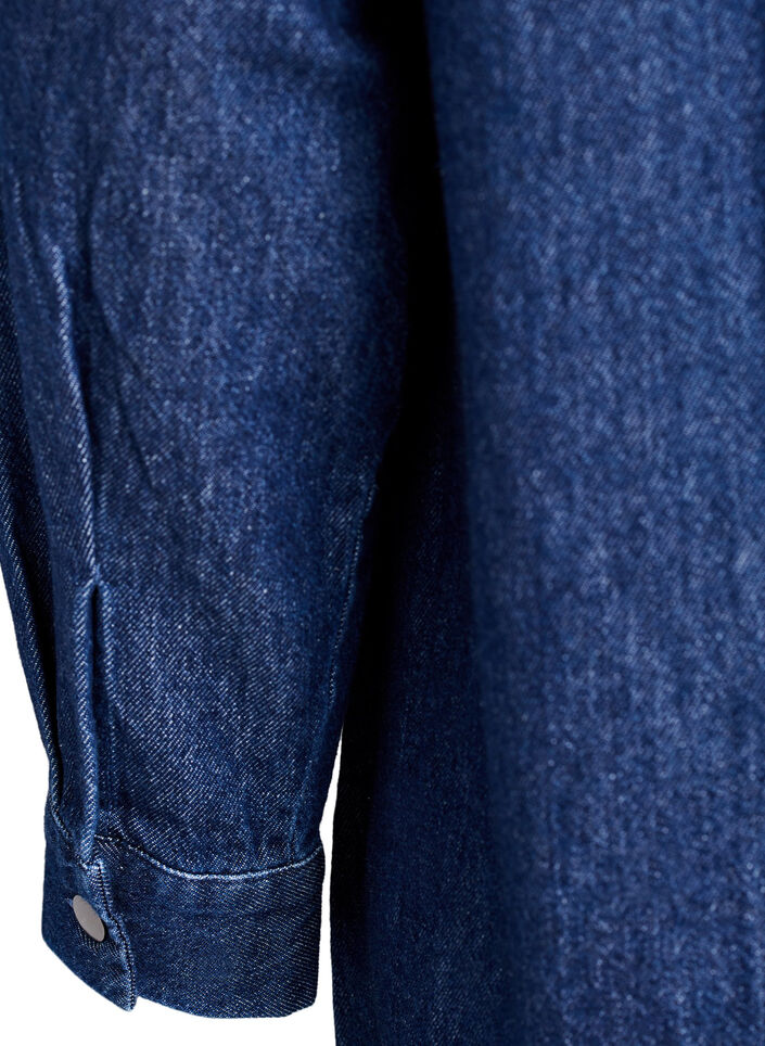 Korte denim jurk met een V-hals en kraag, Dark Blue Denim, Packshot