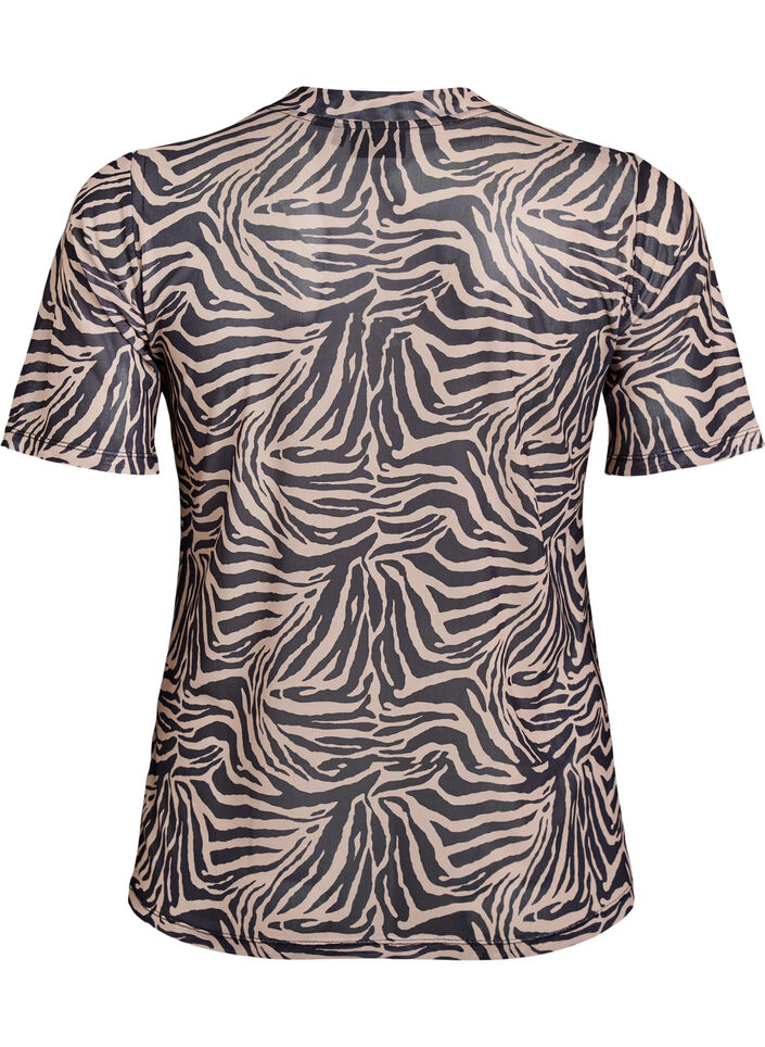 Mesh blouse met korte mouwen, Zwart, Packshot image number 1